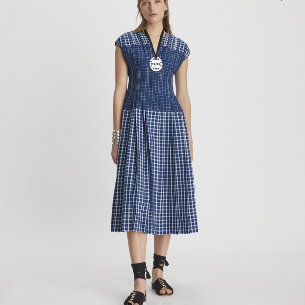 BLUE PICNIC PLAID SILK CLAIRE MCCARDELL DRESS by Tory Burch EUC